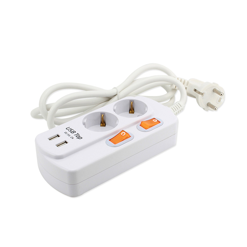 1.5m 2 رسانه ای سوکت استاندارد اتحادیه اروپا با 2 پورت USB و 2 سوئیچ فردی 1.5m 2 رسانه ای سوکت استاندارد اتحادیه اروپا با 2 پورت USB و 2 سوئیچ فردی