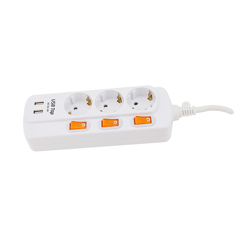مقاومت شیمیایی 3 رسانه ای سوکت استاندارد اتحادیه اروپا با 2 درگاه USB و 3 سوئیچ فردی مقاومت شیمیایی 3 رسانه ای سوکت استاندارد اتحادیه اروپا با 2 درگاه USB و 3 سوئیچ فردی